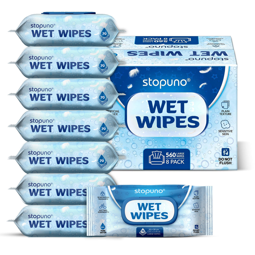 Stopuno Large Wet Wipes 8-Pack (560 Total Wipes)