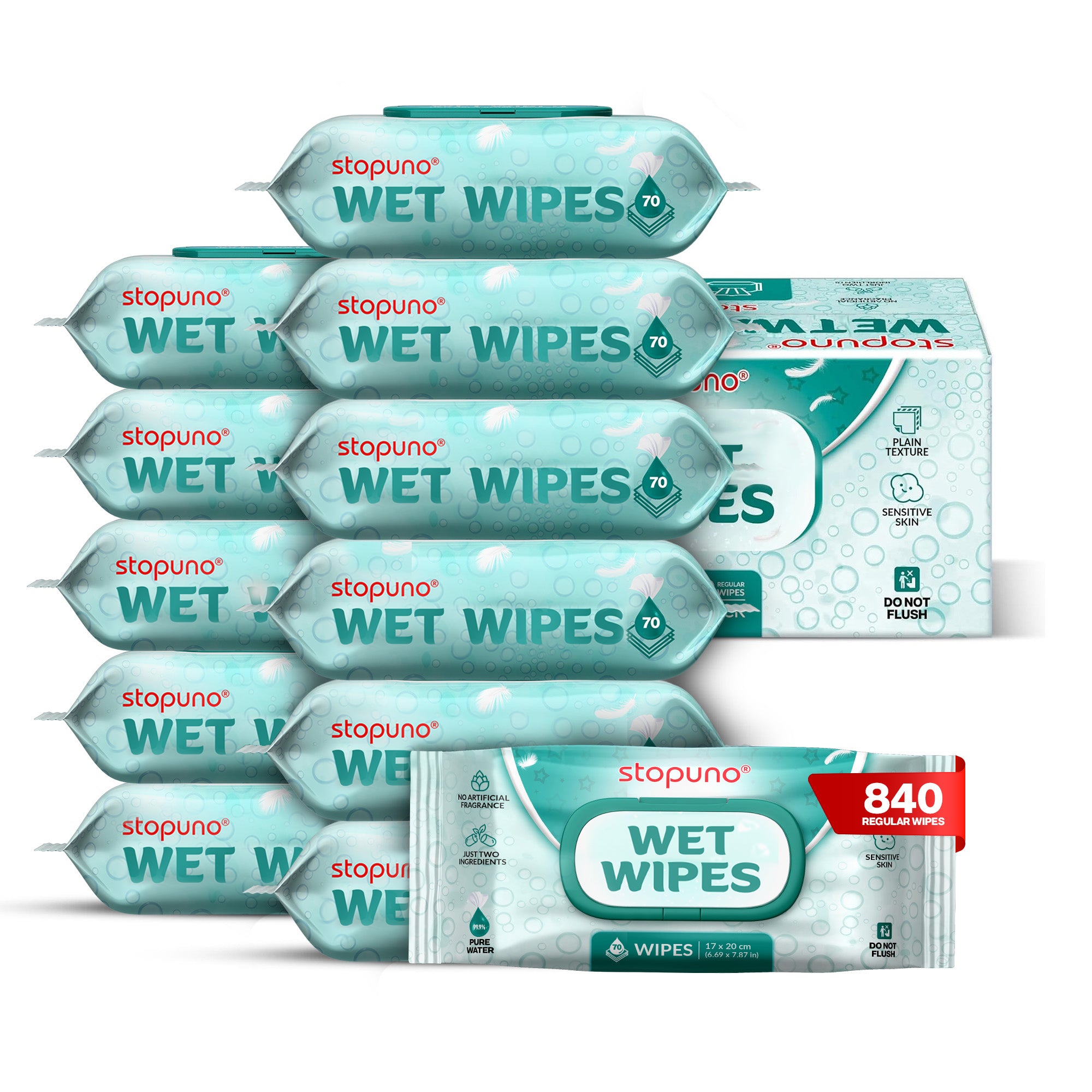 Stopuno Regular Wet Wipes 12-Pack (840 Total Wipes)