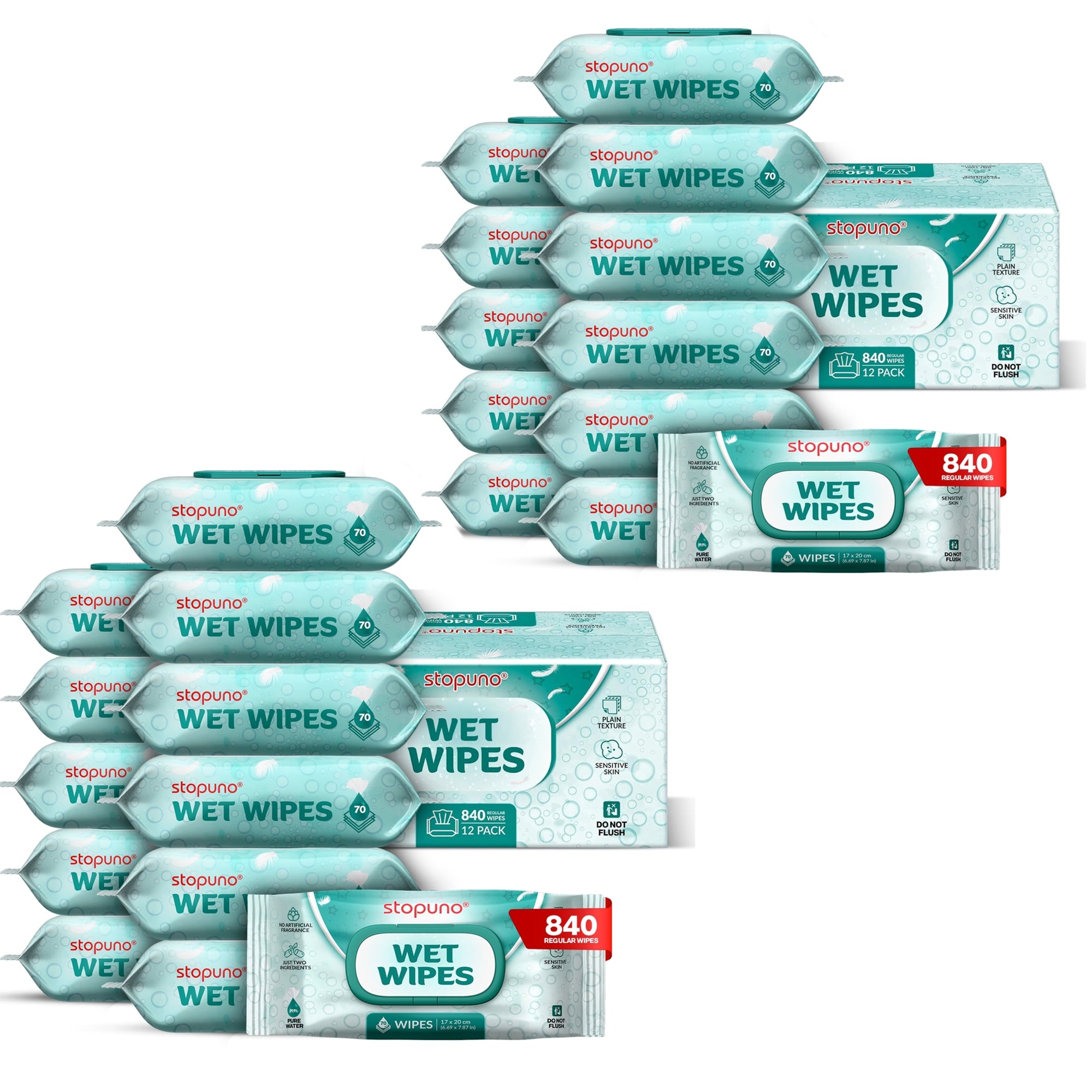 Stopuno Large Wet Wipes 24-Pack Case (1680 Total Wipes)